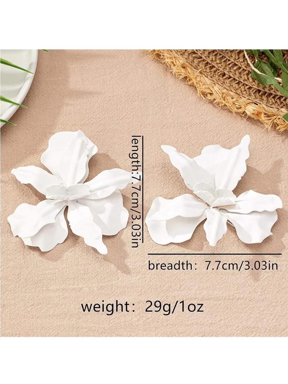 White 3D Floral Large Statement Earrings - Women's Accessories